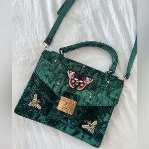 emerald green & gold velvet beaded butterfly and bee purse 🧚‍♂️